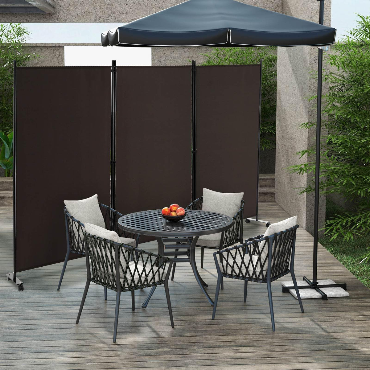 180cm Rolling 3-Panel Room Divider – Black or White Star