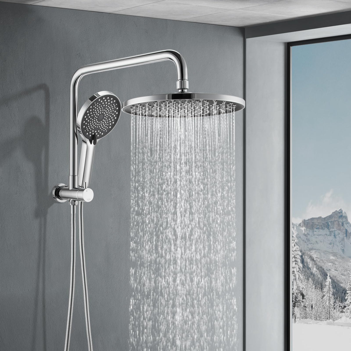 ACA 10-Inch Round Twin Shower Rail Set – Chrome