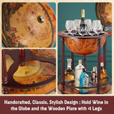Antique Globe Bar Mini Wine Stand Rack Wooden Drinks Trolley Wine Storage Liquor Cabinet Alcohol Serving Cart Mid-Century