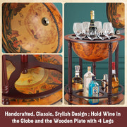 Antique-Style Mini Globe Bar Trolley with Bottle Storage