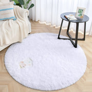 120 cm Round White Fluffy Shag Rug