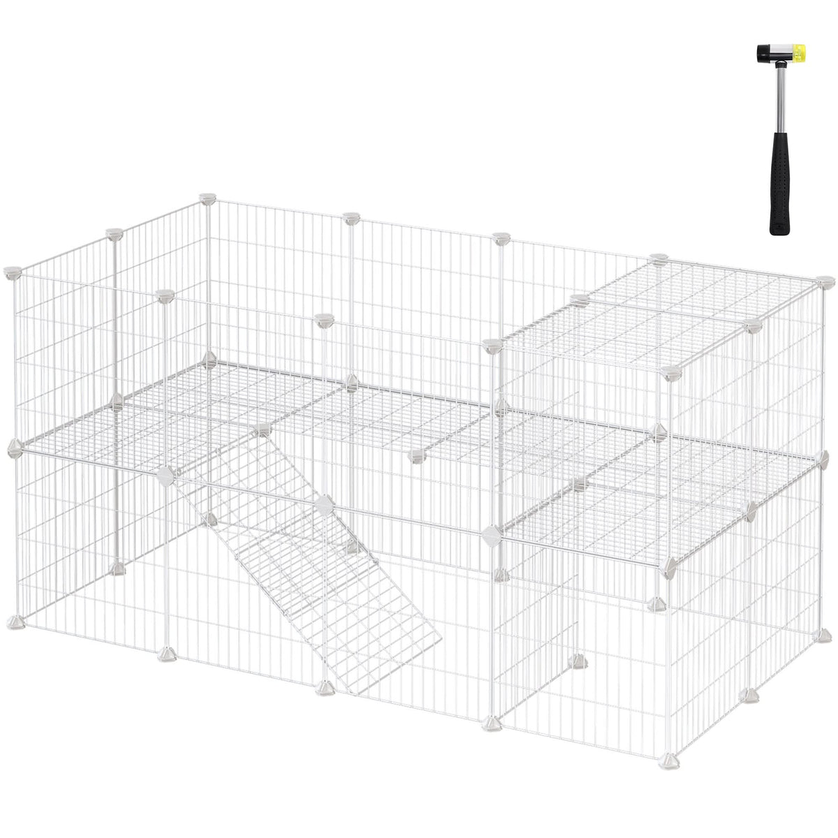 36-Panel Modular Metal Wire Small-Animal Enclosure – Two-Level Indoor Design