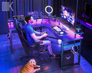 ODK L-Shaped Gaming Desk with LED Lights & USB Charging