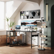Reversible L-Shaped Desk with Shelves & Monitor Stand