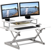 SHW 36-Inch Height Adjustable Standing Desk Converter Sit to Stand Riser Workstation, Rustic Brown