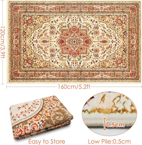 Soft Area Rugs Faux Cashmere Vintage Carpet, Non-Slip Machine Washable Low Piles Modern Boho Persian Rugs Abstract Floor Mat for Bedroom/Living Room/Playroom/Office Indoor Decor (Color 5, 120x160cm)