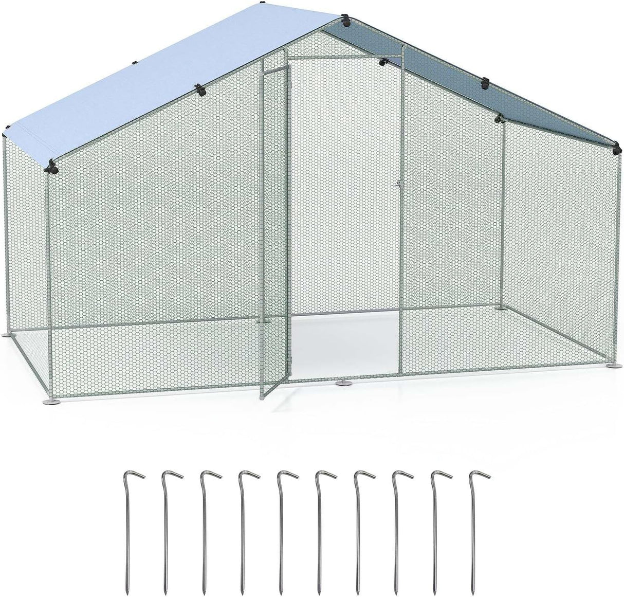 Costway Large Chicken Coop, Walk-in Poultry Cage w/Oxford Canopy, Hexagonal Mesh Net, Lockable Door & Ground Stakes, Spire-Shaped Pet House for Duck, Goose, Rabbit (310 x 170 x 190 cm (L x W x H))