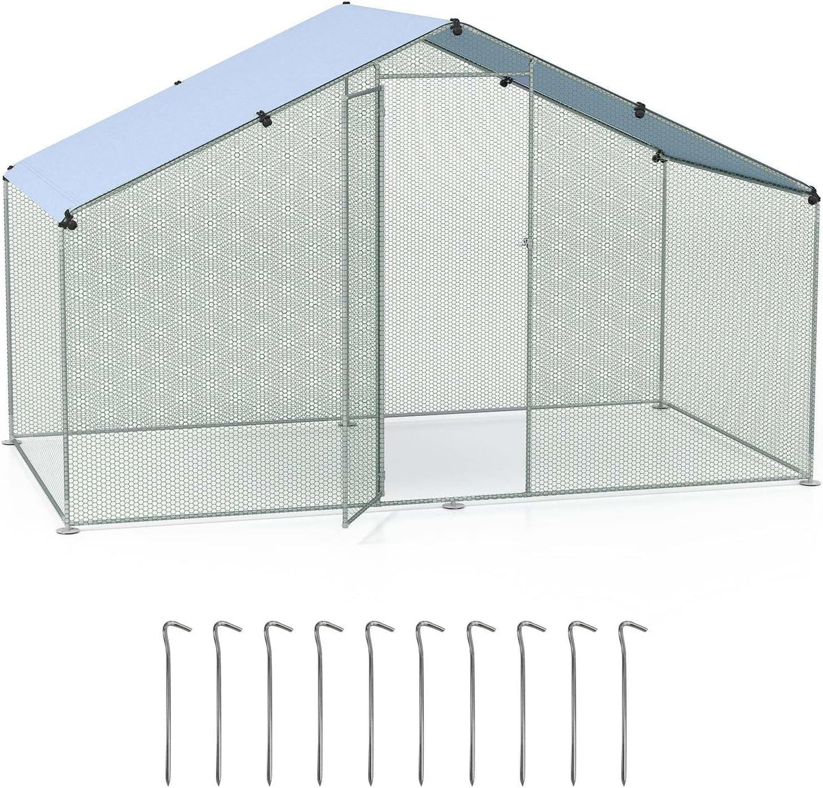 310 × 170 × 190 cm Galvanised Walk-In Poultry Run with Oxford Canopy