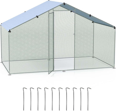 Costway Large Chicken Coop, Walk-in Poultry Cage w/Oxford Canopy, Hexagonal Mesh Net, Lockable Door & Ground Stakes, Spire-Shaped Pet House for Duck, Goose, Rabbit (310 x 170 x 190 cm (L x W x H))