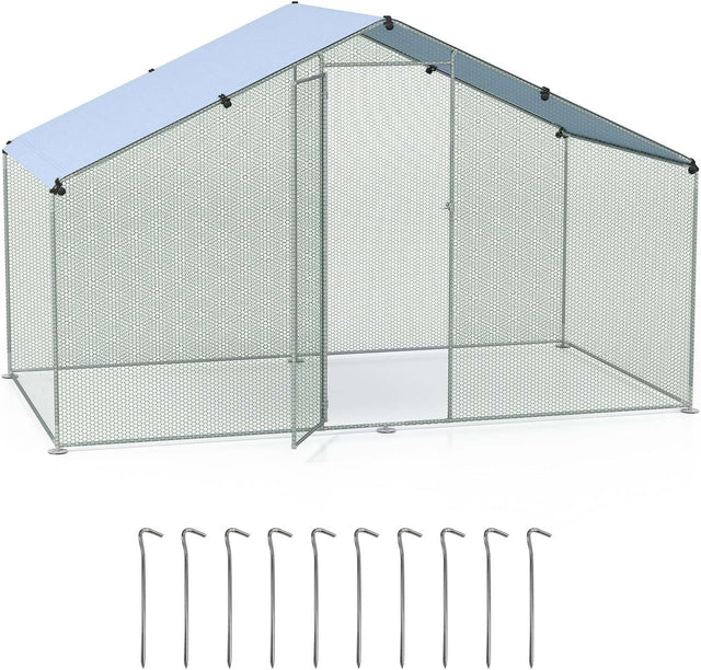 Costway Large Chicken Coop, Walk-in Poultry Cage w/Oxford Canopy, Hexagonal Mesh Net, Lockable Door & Ground Stakes, Spire-Shaped Pet House for Duck, Goose, Rabbit (310 x 170 x 190 cm (L x W x H))