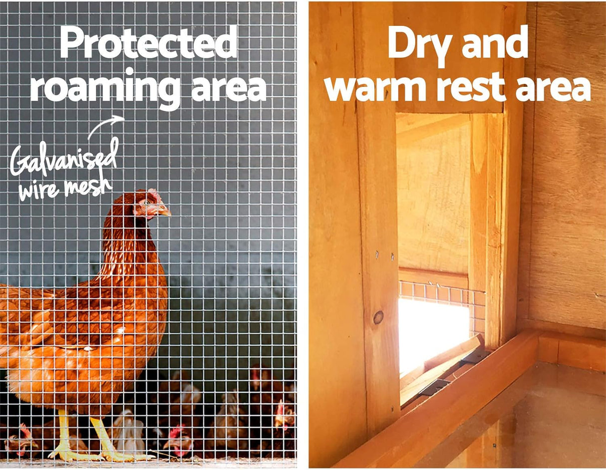 i.Pet Chicken Coop Large Rabbit Hutch, 138 x 49 x 85cm Coops Wooden Pet House Run Cage Walk in Guinea Pig Ferret Bunny Hen Chook, Outdoor Metal Door Roof Ladder Hatch Nestiong Box Farm