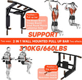 Wall Mounted Pull Up Bar and Dip Station, Heavy Duty Wall Mount Pull-up Chin Up Bar Multifunctional Home Gym Workout Indoor Exercise Equipment Support to 300kg