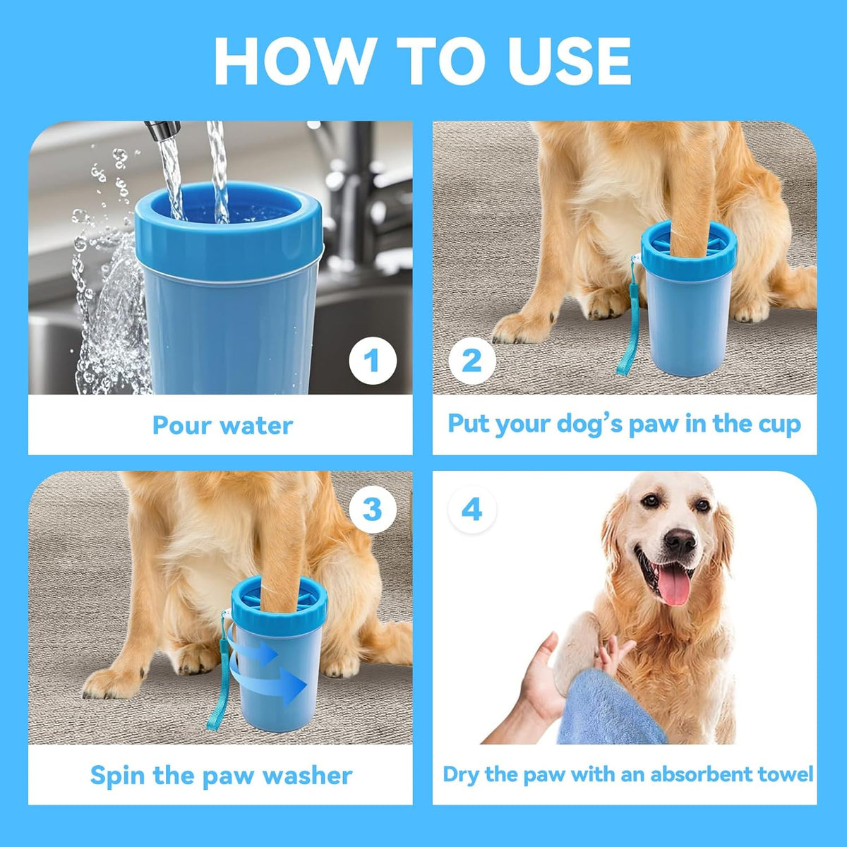 Silicone Dog Paw-Cleaning Cup with 3 Absorbent Towels