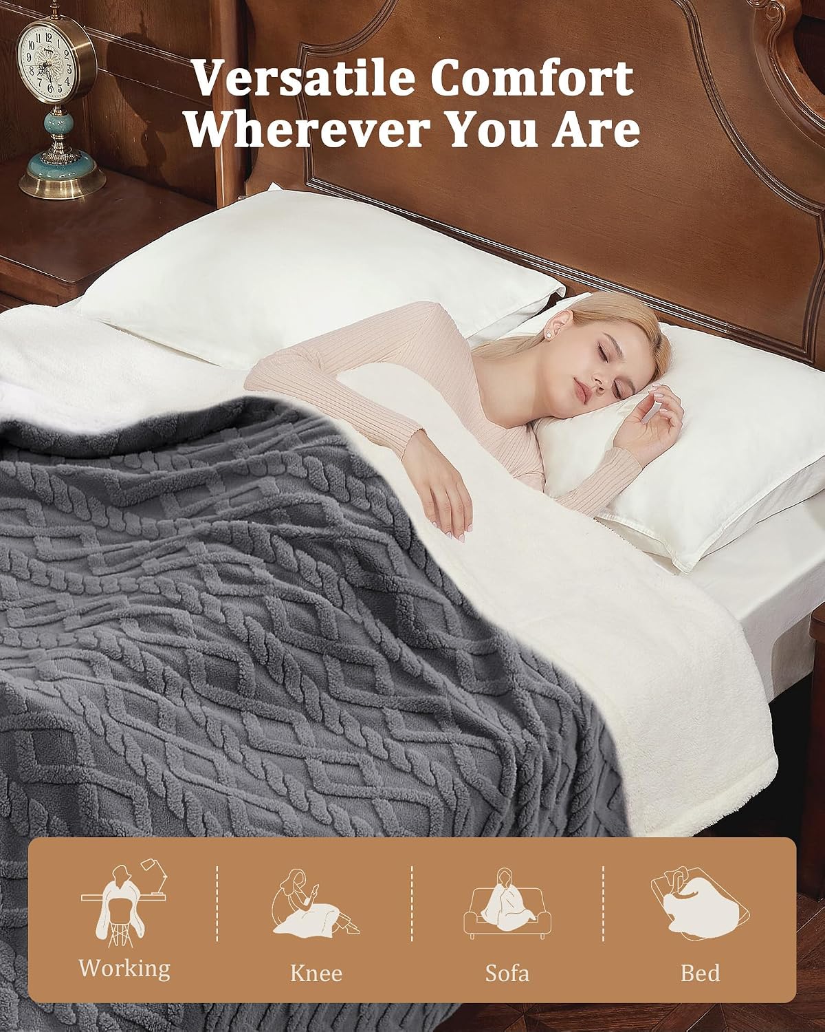 Milk Fleece Electric Heated Blanket – 10 Heat Levels, Auto-Off Timer, Machine Washable