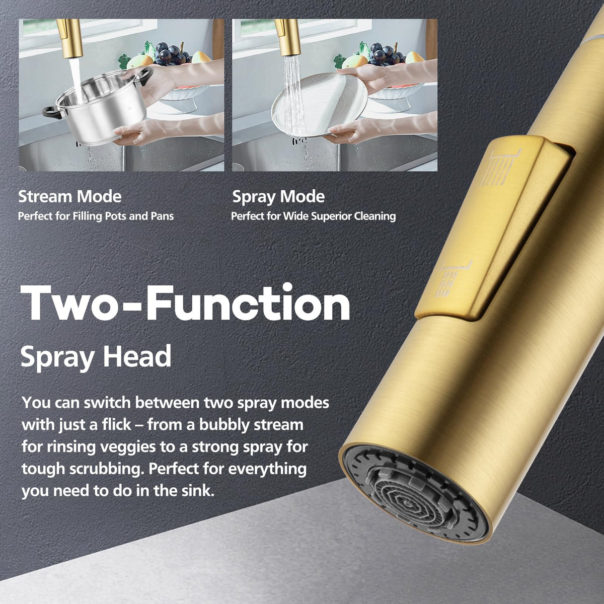 Brushed Gold 2-Mode Pull-Out Kitchen Mixer Tap
