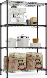 MZG 454kg Capacity Heavy Duty 4-Tier Metal Storage Shelving Unit, Adjustable Steel Wire Rack Organizer for Home, Kitchen, or Office (Chrome, 35L x 75W x 120H cm)