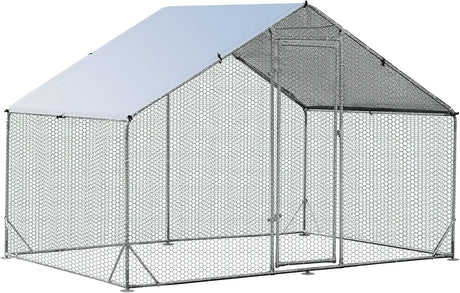 Costway Large Spire-Shaped Chicken Coop, Galvanized Metal Hen House with Waterproof & Sun-Protective Cover, Walk-in Pen Run for Chicken, Rabbits, Ducks, Poultry Cage, Rabbit Hutch Ferret Cage