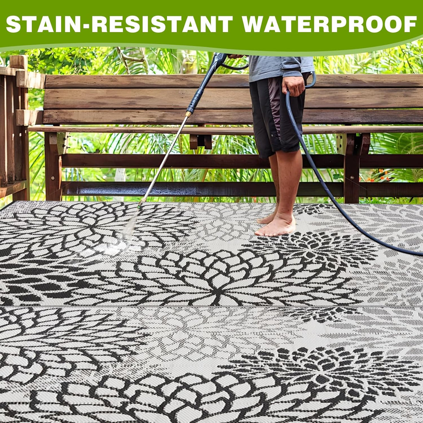 LED Outdoor Rug 274x365cm Waterproof with Light, Reversible Outdoor Plastic Straw Rug for Patios Clearance, Outdoor Area Rug Carpet RV Mat for Camping Backyard Deck Porch