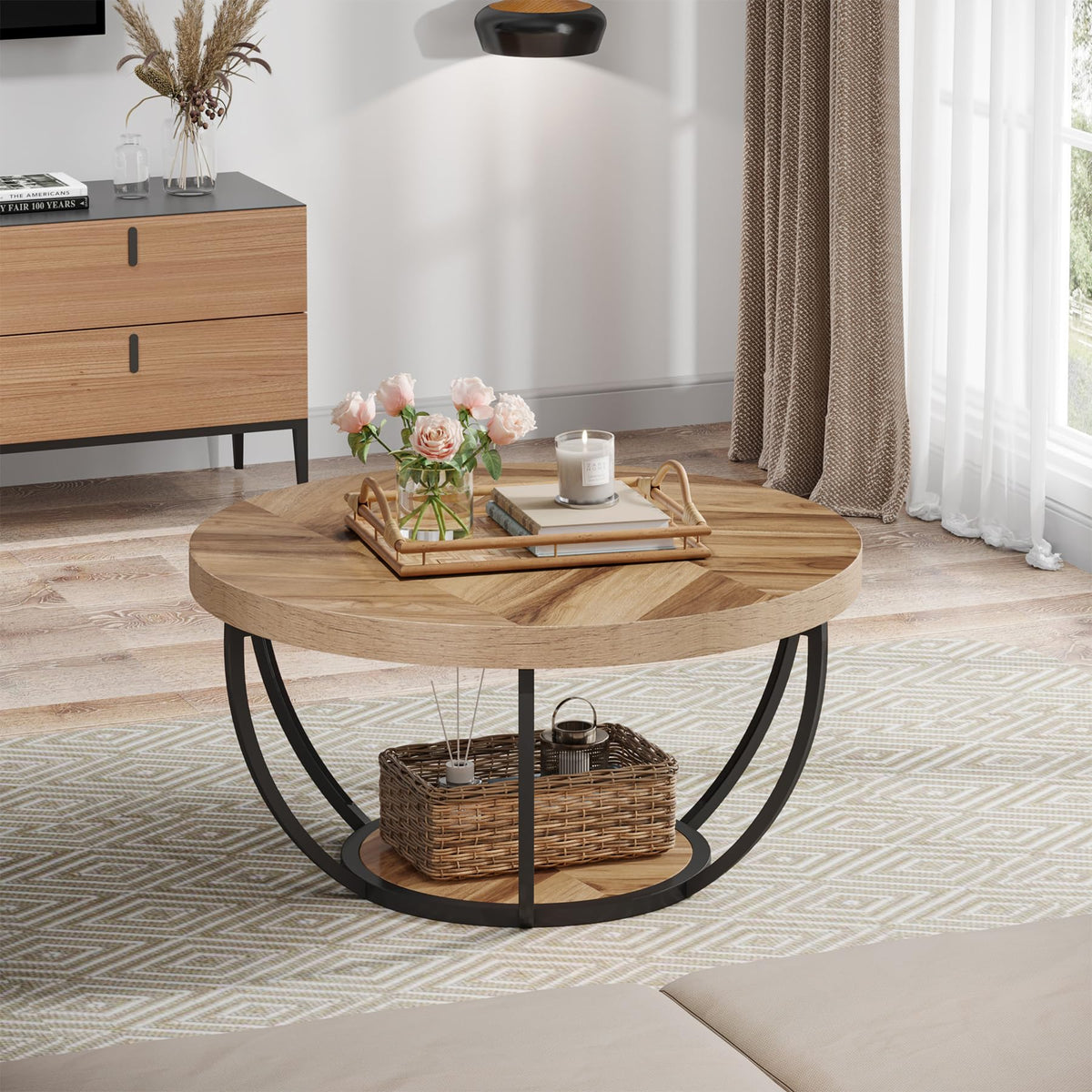 80 cm 2-Tier Round Industrial Coffee Table