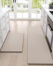 2-Piece Beige & White Cushioned Kitchen Mat Set – 43 × 74 & 43 × 150 cm