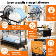 Large Black 2-Tier Dish Rack with Swivel Drain Spout