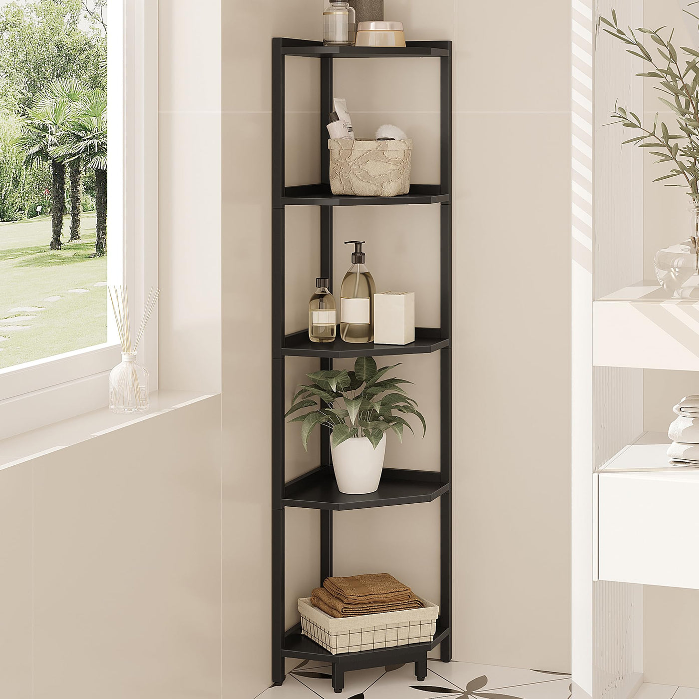 Freestanding Corner Shelf with Metal Frame