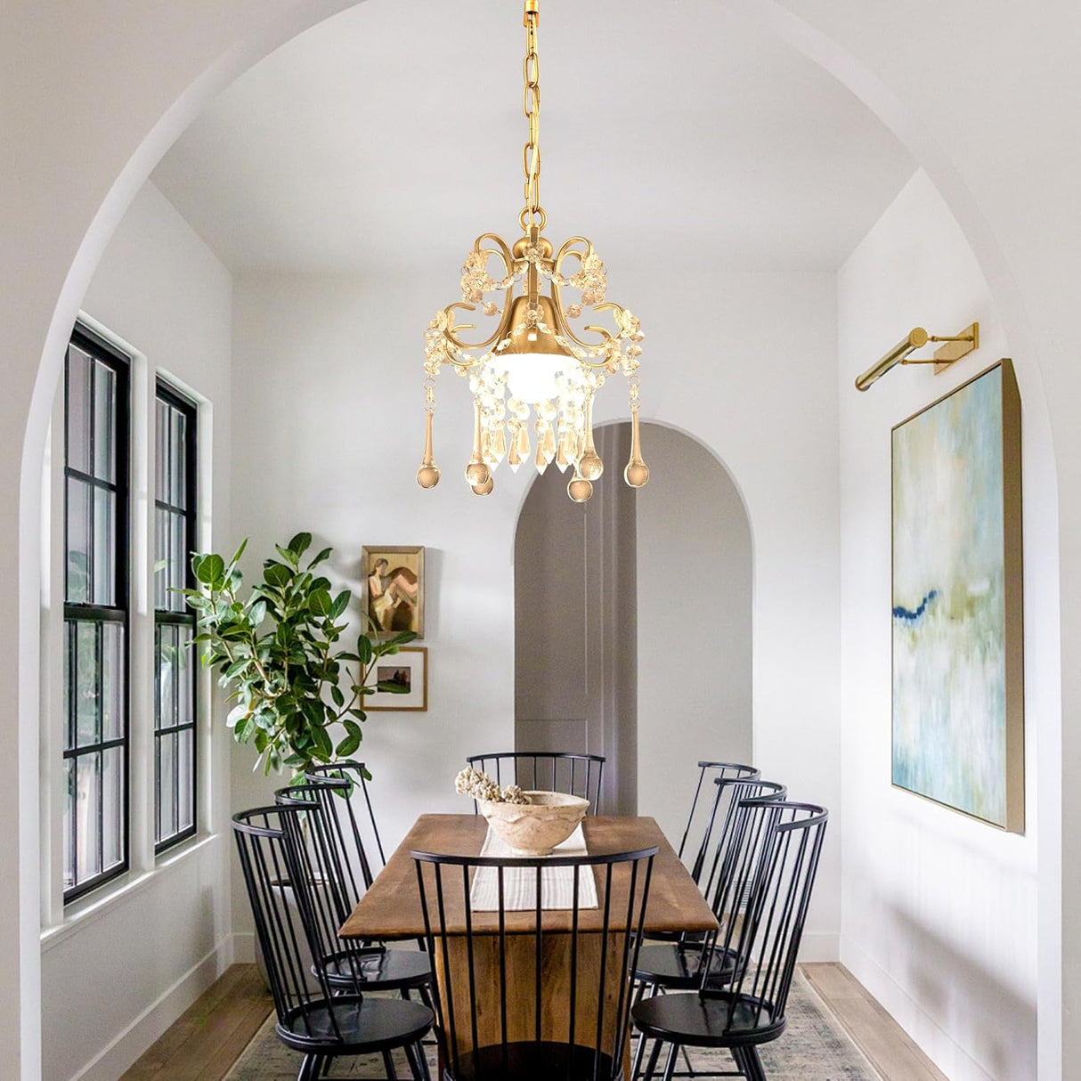 Jiinoo Mini Crystal Chandeliers, Luxury K9 Clear Hanging Crystal Chandelier Light, Pendant Light Ceiling Fixtures for Staircase Hallway Entryway Dining Room Office Porch Foyer Closet Kitchen