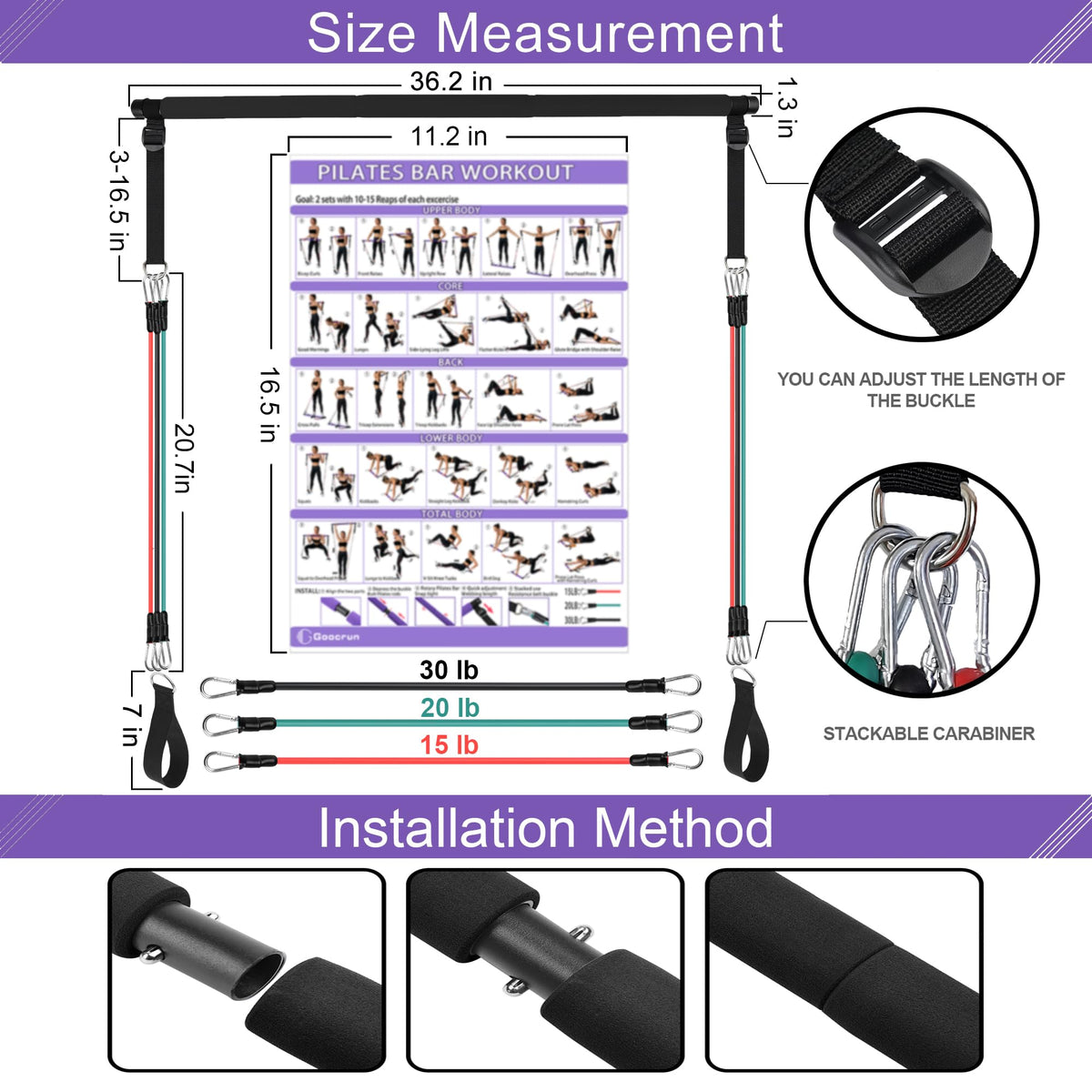 Portable Pilates Bar Kit with 6 Resistance Bands