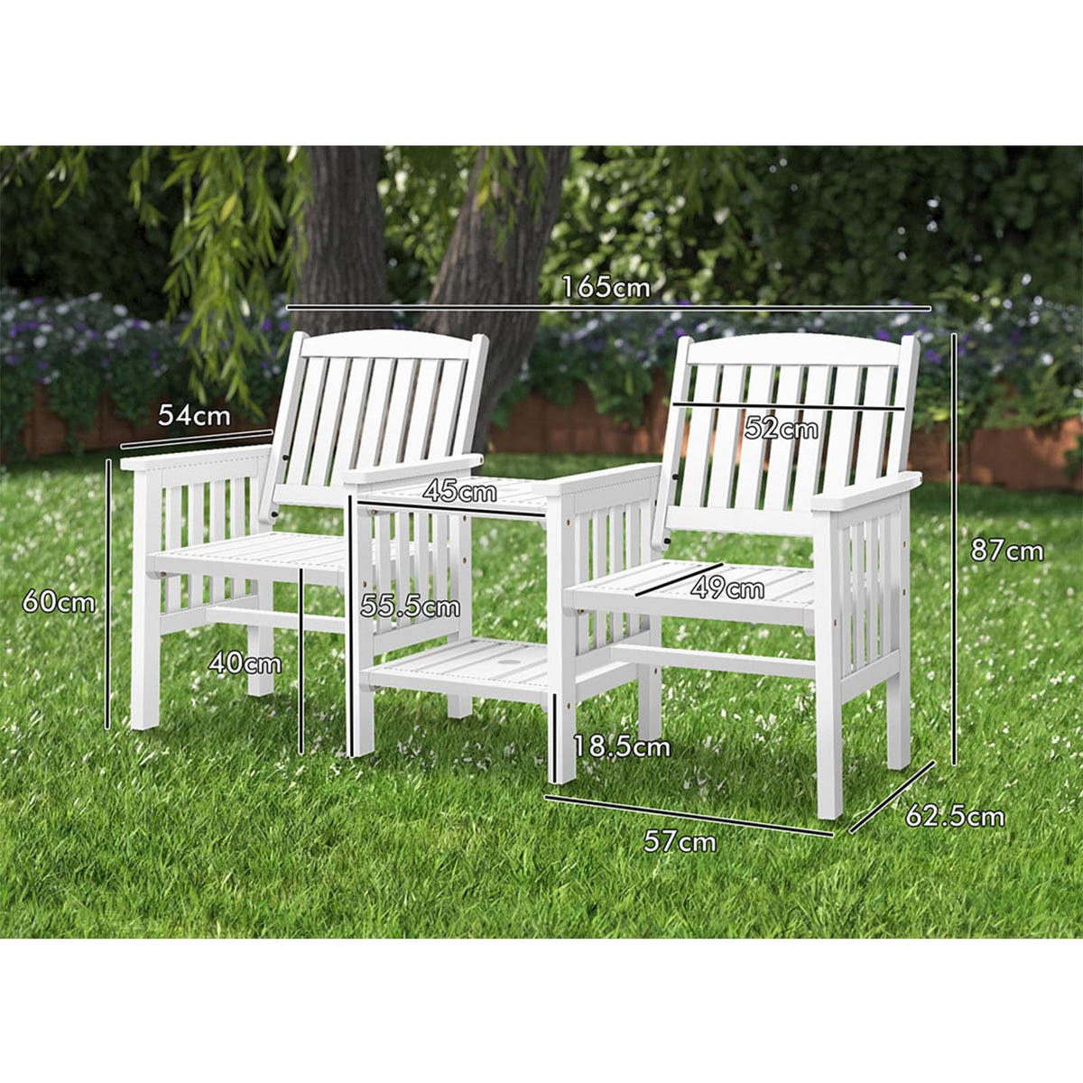 White Fir-Wood Twin Chair & Centre Table Set