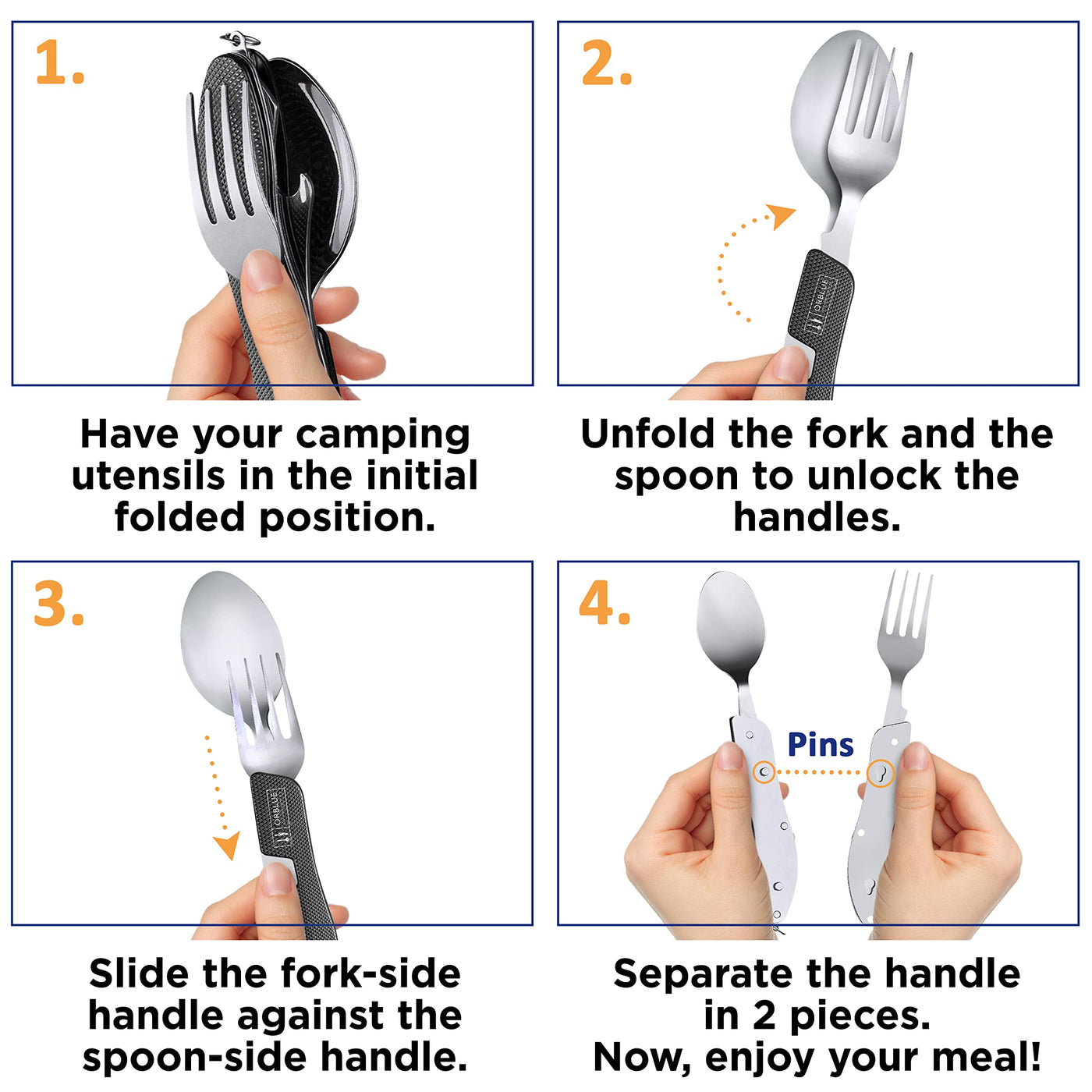 2-Pack 4-in-1 Stainless Steel Camping Cutlery Sets