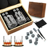 Whisky Glass Gift Set, Whisky Stones, Whisky Gift Sets for Men, 8 Whisky Stones, 2 Crystal Whisky Glasses, Wooden Box Gift, Birthday Gifts for Men, Dad, Husband, Valentine's Day/Father's Day