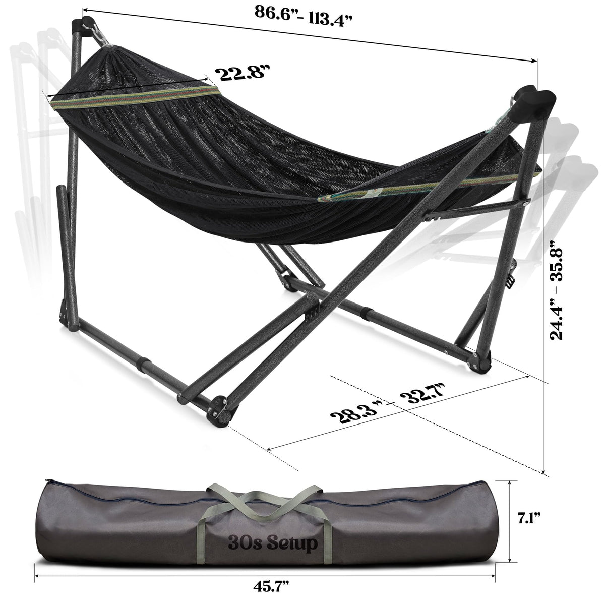 Tranquillo Uniki Folding Hammock & Steel Stand – Black