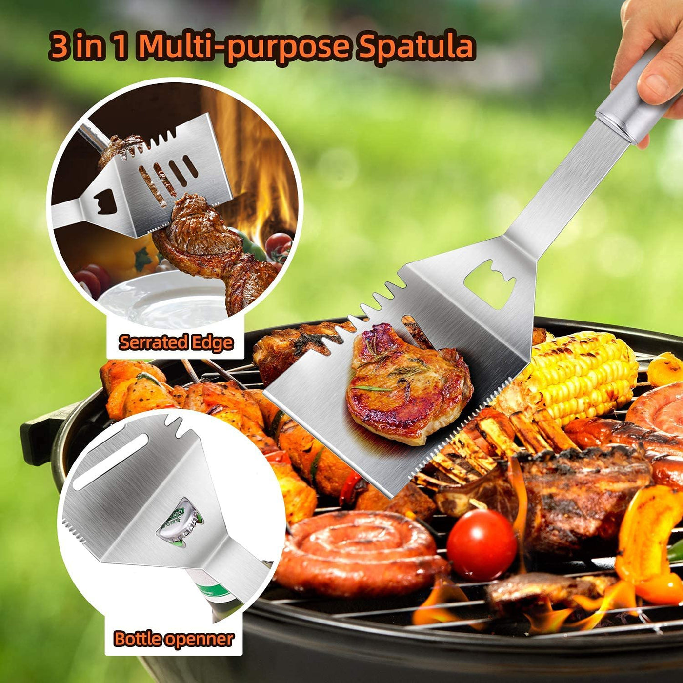 40 cm Stainless-Steel BBQ Tool Set with Apron