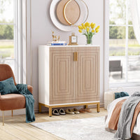 80 × 38 × 77 cm White Shoe Cabinet with 5 Shelves & 2 Doors