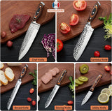Kitchen Knife Set 15-Piece with Wooden Block. Ultra Sharp High Carbon German Stainless Steel Hammer Pattern Chef & Steak Knives. Full Tang Design with Forged Triple Rivet. Boxed Knife Set