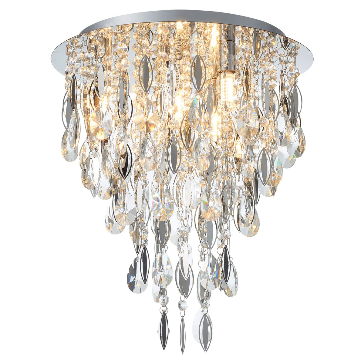 Luxury Modern Crystal Chandelier Ceiling Flush Mount Light Fixture for Bedroom Living Room Kitchen Corridor Stairwell Aisle Hallway, ￠35cm x H38cm, Chrome, 4-Lights, G9 Holder