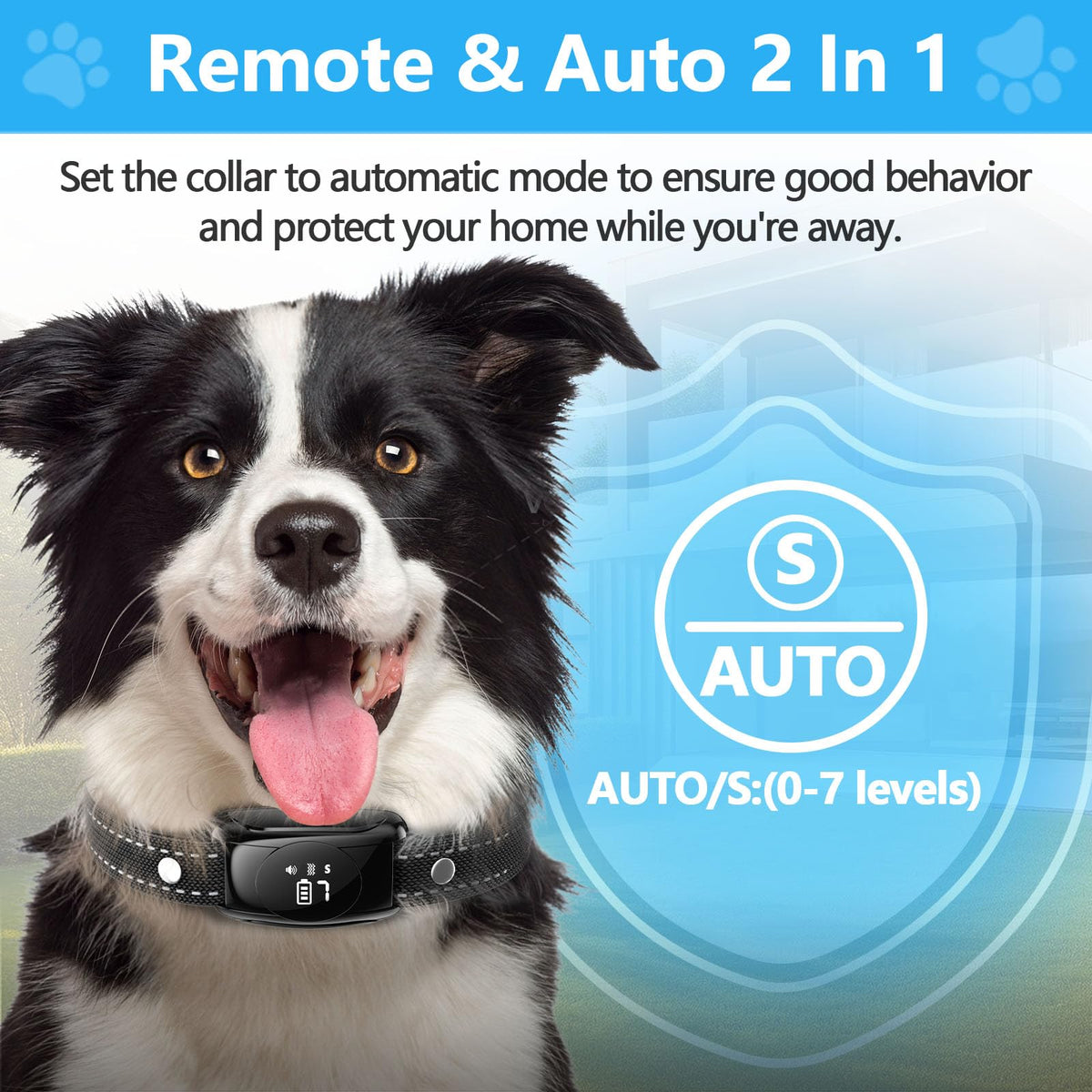 [2025 Upgrade] No Shock Dog Bark Collar with 4 Modes, Dog Training Collar with Remote, IPX7 Waterproof Bark Collar for Most Breed Sizes, Safe No Shock Bark Collar for Garden & Courtyard Use