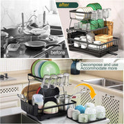 3-Tier Black Dish Rack with 270° Drain Channel