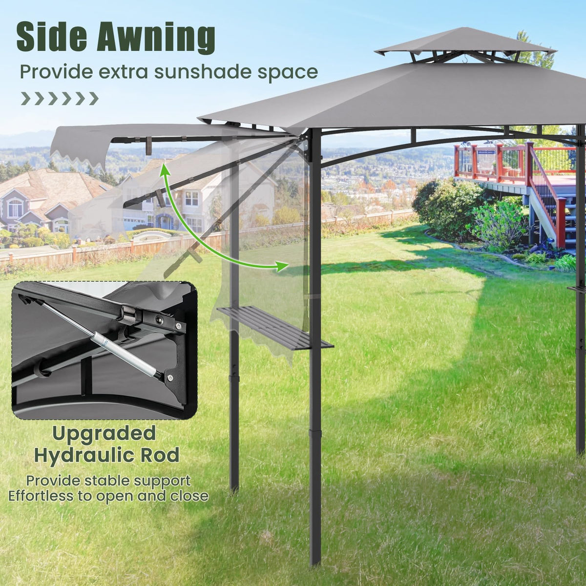 BBQ Gazebo with Side Awning, Shelves & Hooks