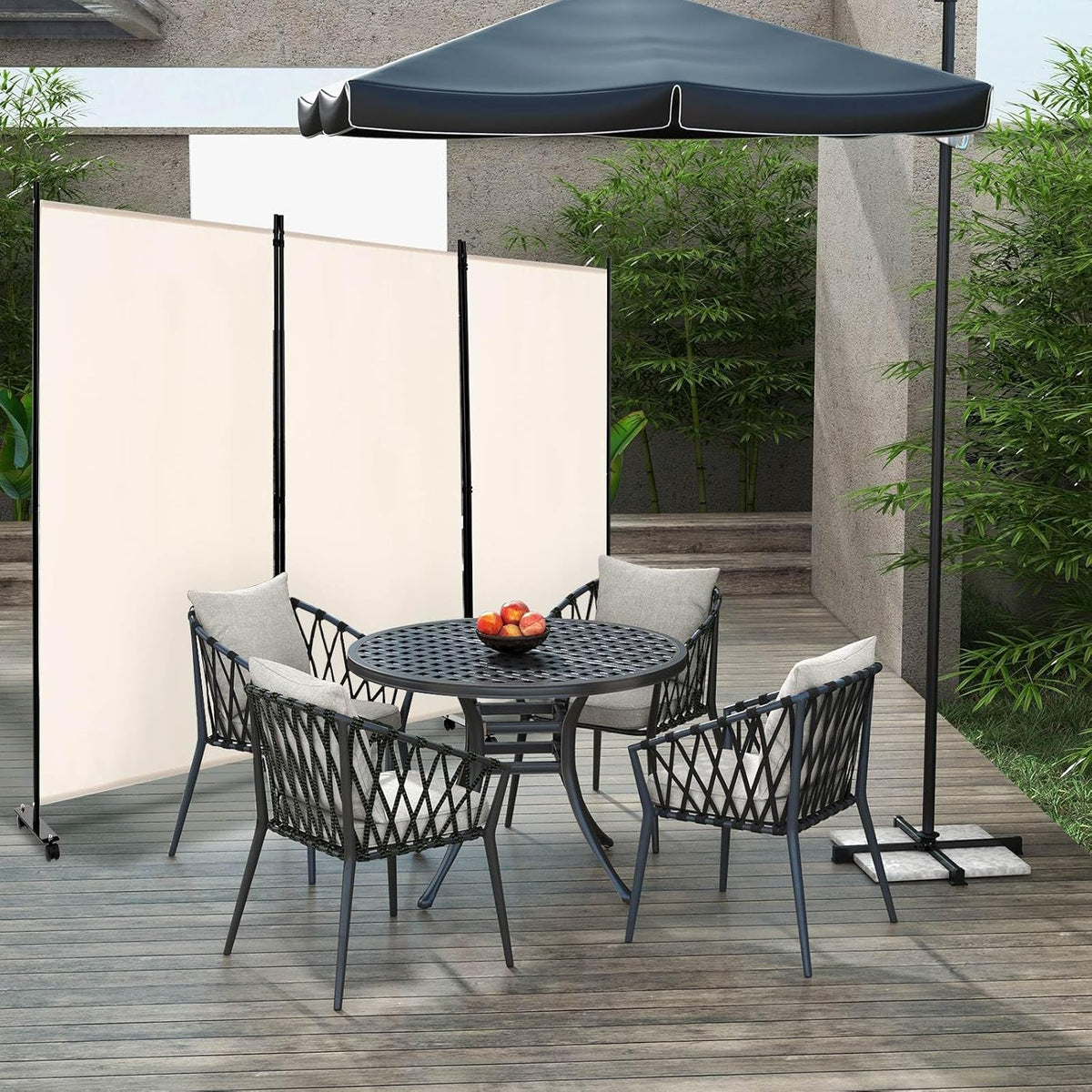180cm Rolling 3-Panel Room Divider – Black or White Star