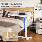 Medical Adjustable Overbed Bedside Table with Wheels Pneumatic Mobile Standing Desk Laptop Desk Rolling Computer Cart Movable Overbed Table Hospital Home Use(80×45 CM White Large)…