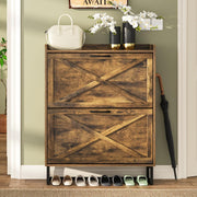 Rustic-Brown Shoe Cabinet with 2 Flip Drawers