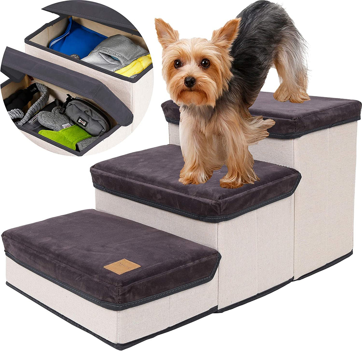 3-Step Foldable Pet Stairs with Storage Boxes