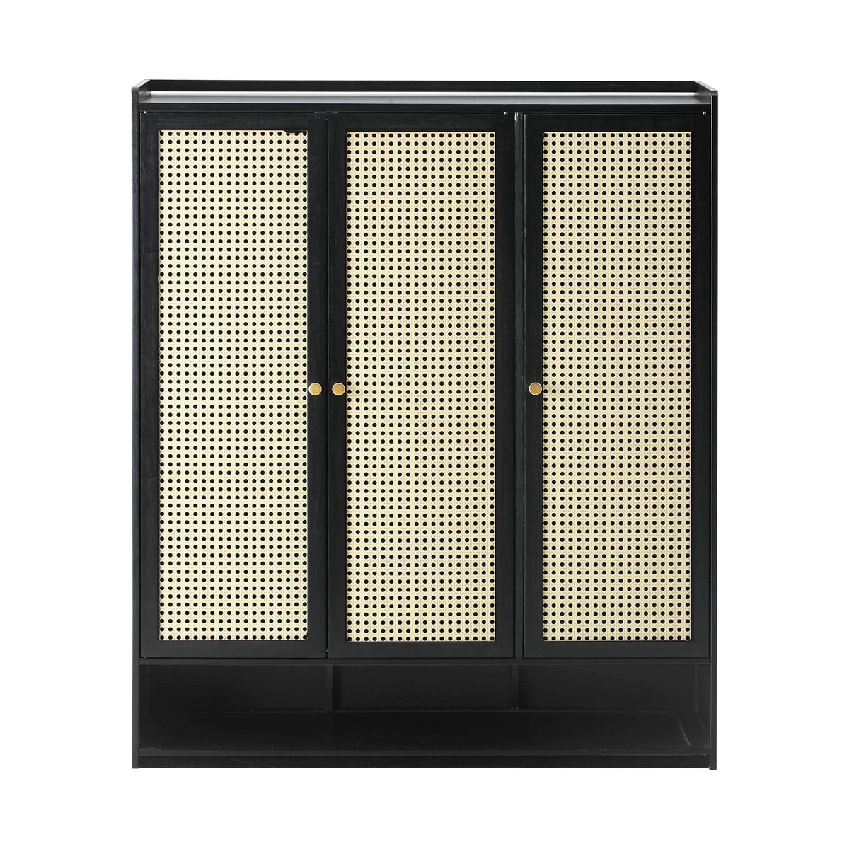 3-Door Rattan-Style Shoe Cabinet with 12 Shelves