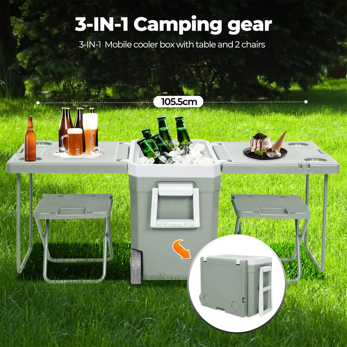 Wheeled Cooler Box with Folding Table & Chairs