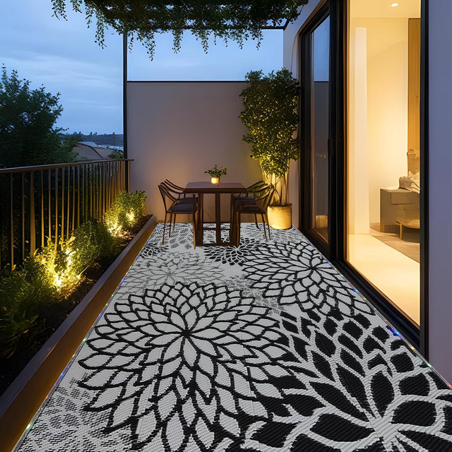 YONILE LED Outdoor Rug 274x365cm Waterproof with Light, Reversible Outdoor Plastic Straw Rug for Patios Clearance, Outdoor Area Rug Carpet RV Mat for Camping Backyard Deck Porch