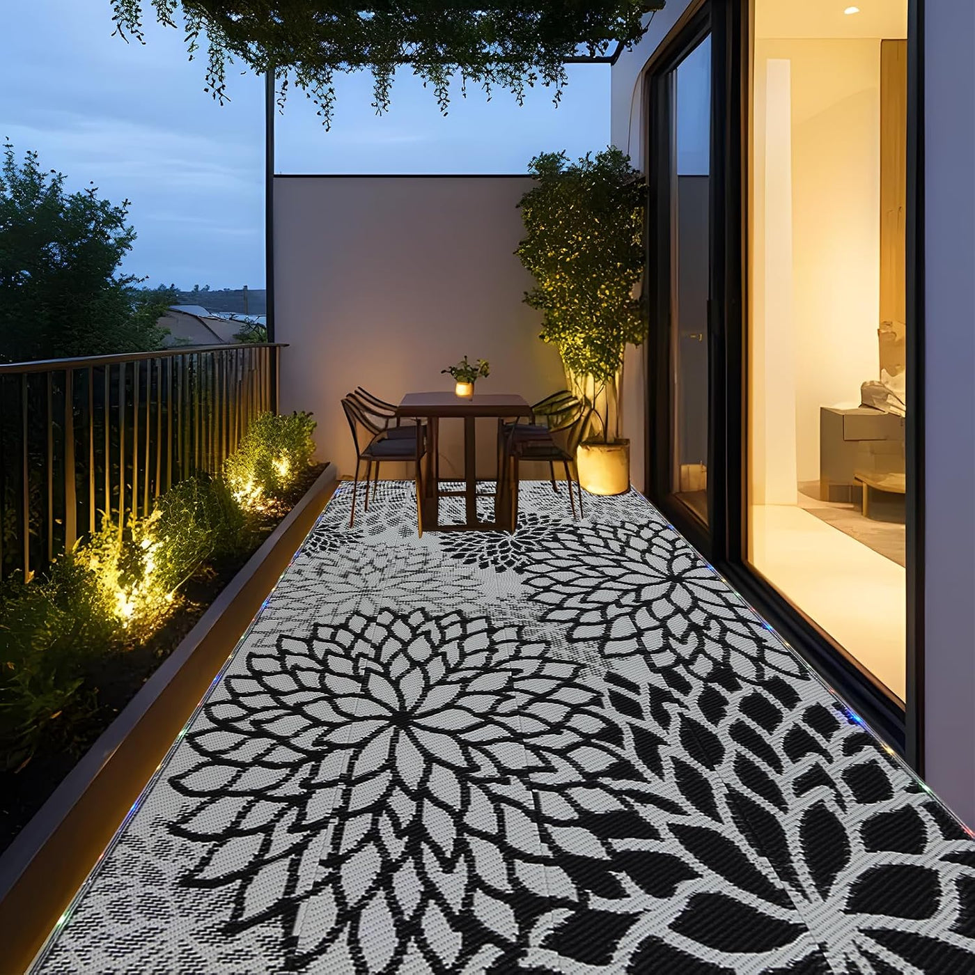 LED Outdoor Rug 274x365cm Waterproof with Light, Reversible Outdoor Plastic Straw Rug for Patios Clearance, Outdoor Area Rug Carpet RV Mat for Camping Backyard Deck Porch
