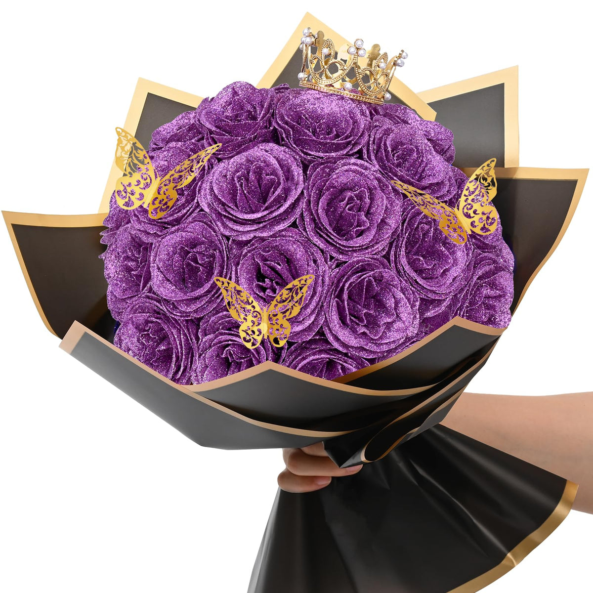 DIY Glitter Rose Bouquet Kit – 24 Artificial Roses