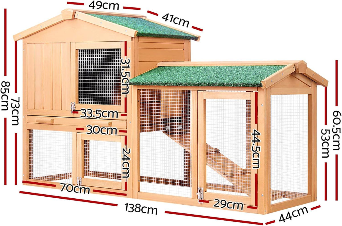 Two-Level Fir-Wood Chicken Coop & Rabbit Hutch – 138 × 49 × 85 cm