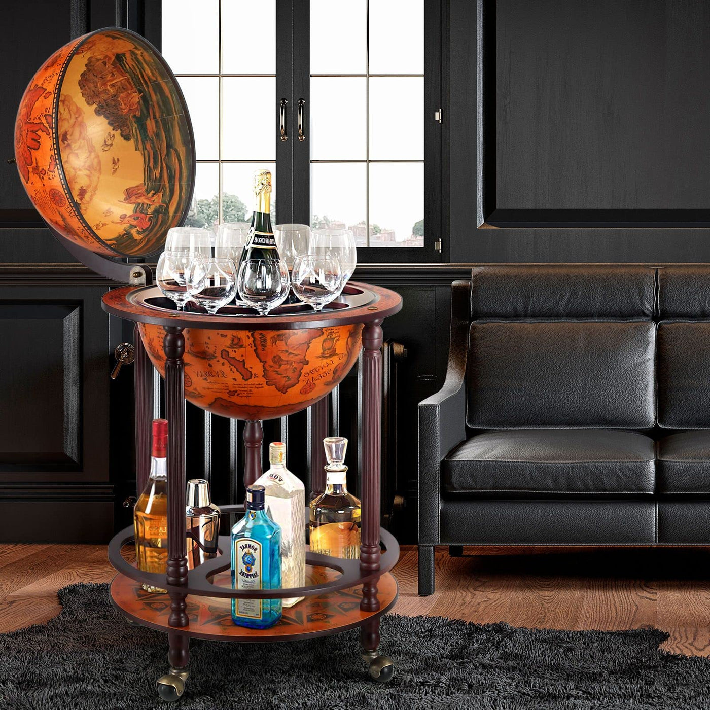 Antique-Style Mini Globe Bar Trolley with Bottle Storage